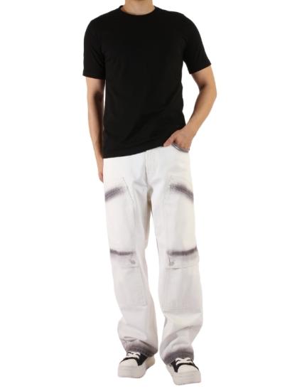 Denim Bol Cepli Düğme Gri Detaylı Wide Leg Beyaz Pantolon