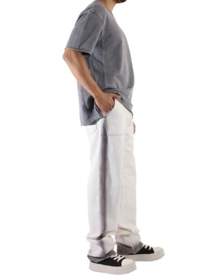 Denim Beyaz - Gri Şeritli Paça Cep Detaylı Wide Leg Pantolon