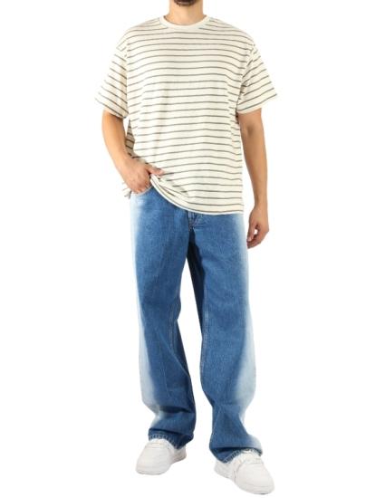 Denim Beyaz Şerit Taşlama Detaylı Mavi Pantolon