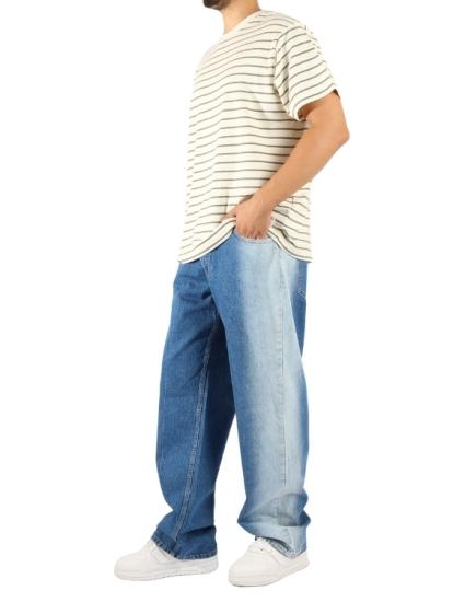 Denim Beyaz Şerit Taşlama Detaylı Mavi Pantolon