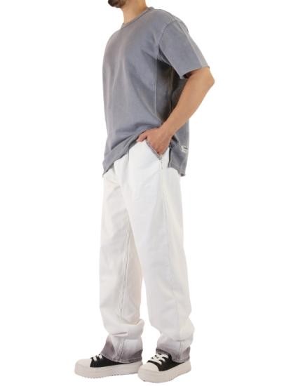 Denim Cep Detaylı Beyaz Wide Leg Pantolon