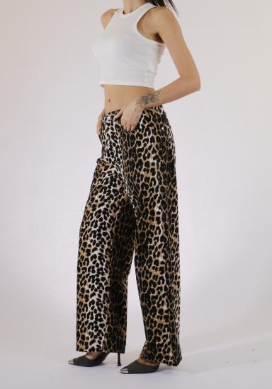 Leopar Desenli Bol Paça Denim Pantolon 